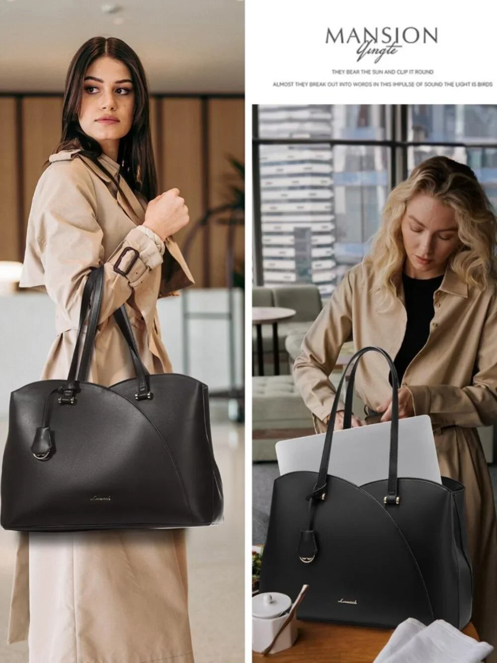 Stylish Black Laptop Tote Bag for Women - Large Work Bag, Teacher Briefcase